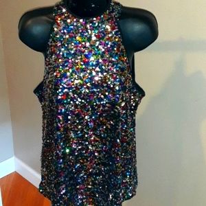 Warehouse Vibrant Sequin Halter Top